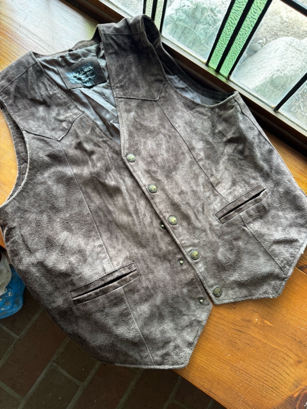 Men's Suede Button Front Vest in Brown